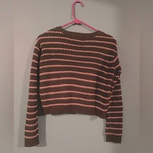 Forever 21 Dark Green/Beige Cropped Striped Sweater Size S
